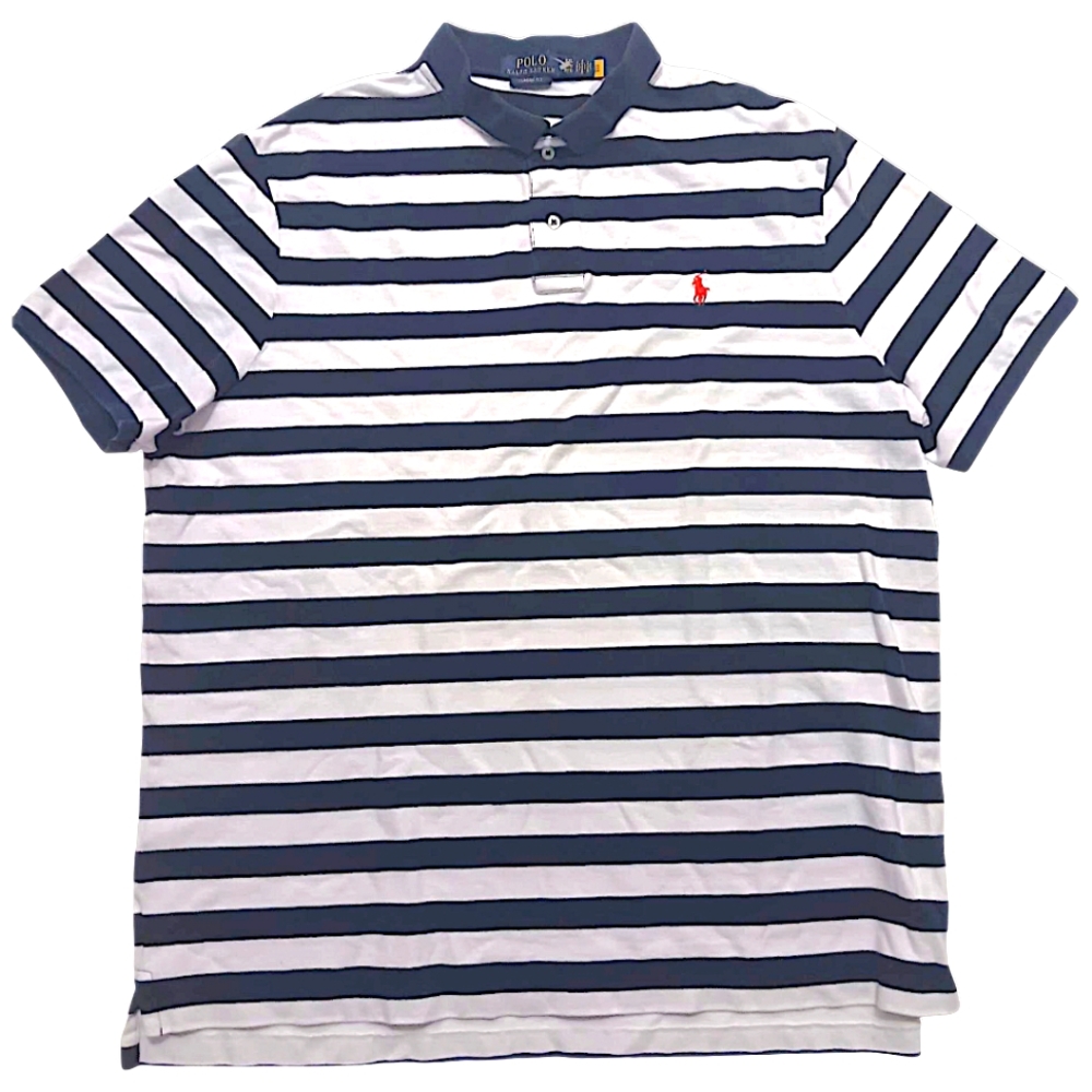 Polo Ralph Lauren Men’s XXL Striped Polo Shirt Blue White Orange Pony Logo